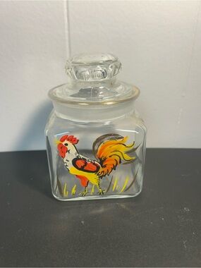 Vintage Hazel Atlas Glass Jar Rooster 1940